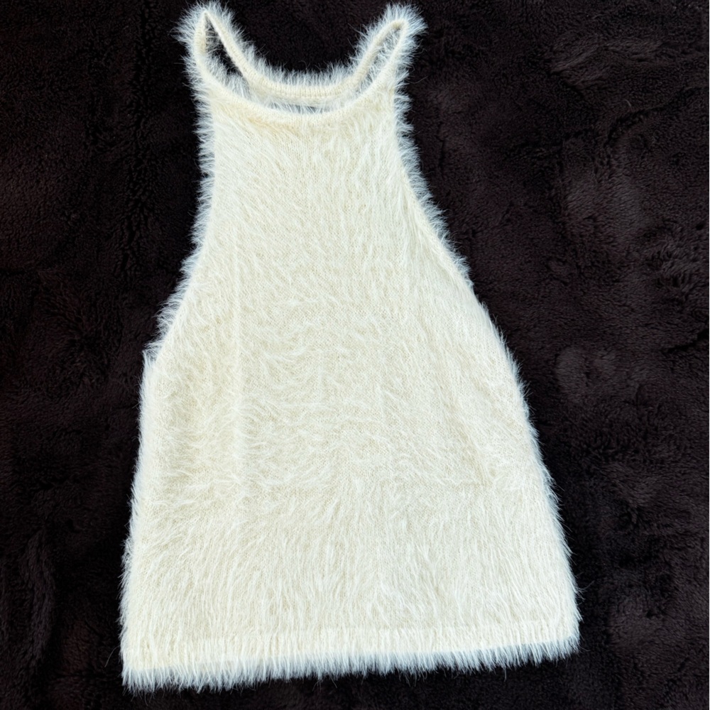 Kendall & Kylie Cream Fuzzy Knit Top